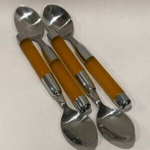 Spoons 4 stainless Steel plastic handle Translucent Gold Handle 6” Vintage RED1